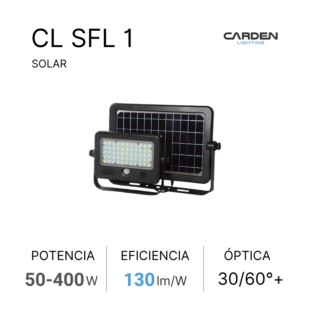 Reflector solar LED Carden CL SFL para iluminación de áreas amplias y canchas deportivas sin red eléctrica