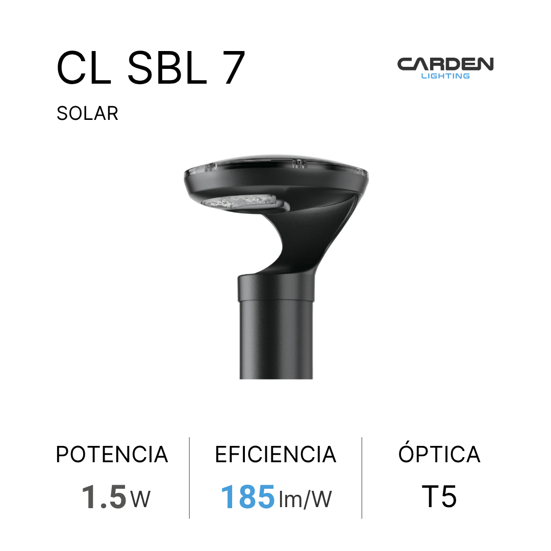 Bolardo solar LED Carden CL SBL autónomo con panel solar superior para senderos, jardines y andadores
