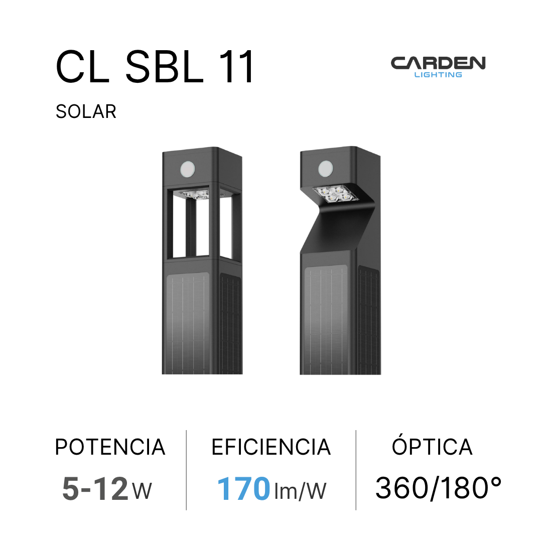 Bolardo solar LED Carden CL SBL autónomo con panel solar superior para senderos, jardines y andadores