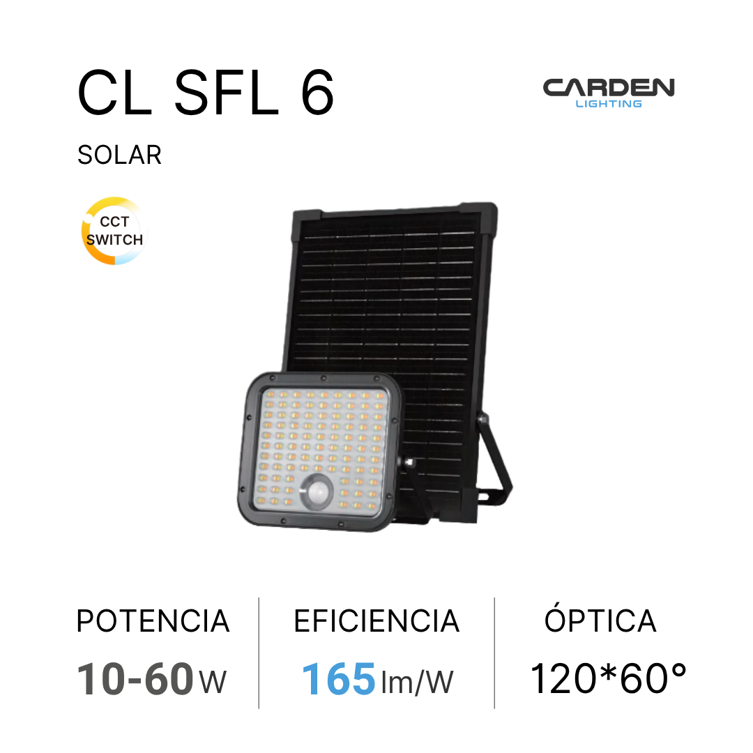 Reflector solar LED Carden CL SFL para iluminación de áreas amplias y canchas deportivas sin red eléctrica