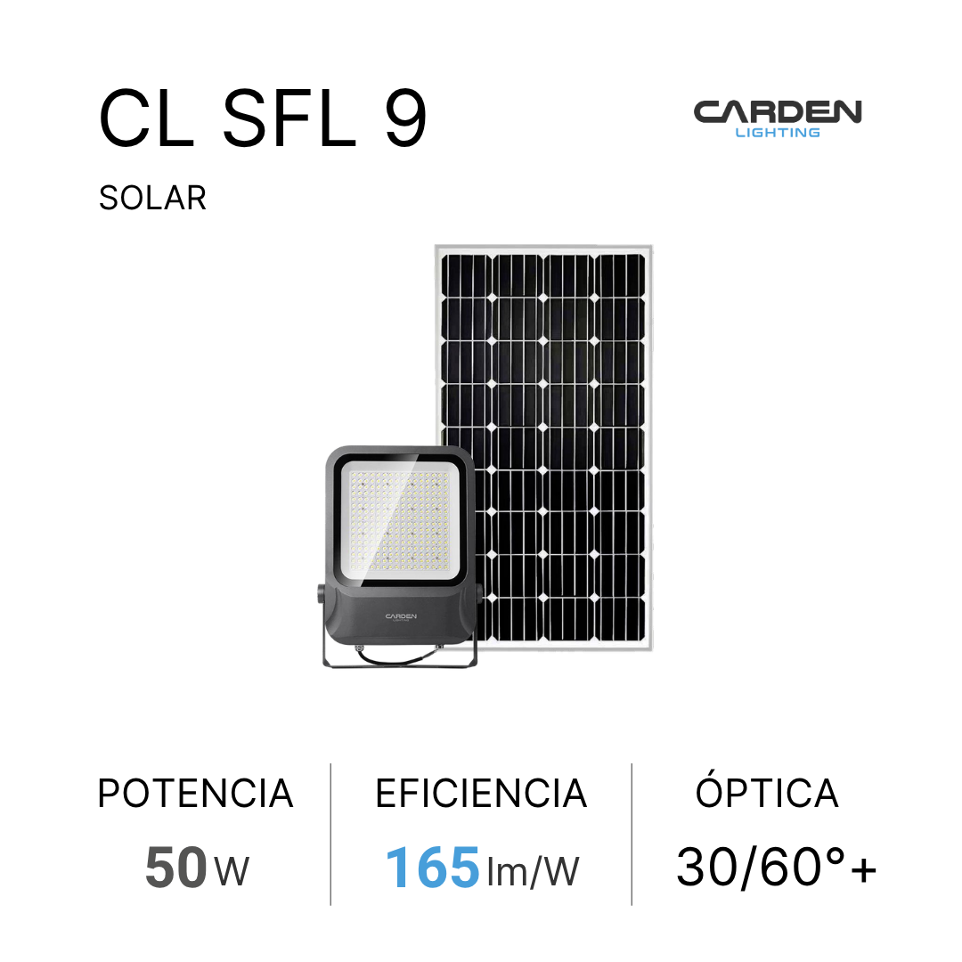 Reflector solar LED Carden CL SFL para iluminación de áreas amplias y canchas deportivas sin red eléctrica