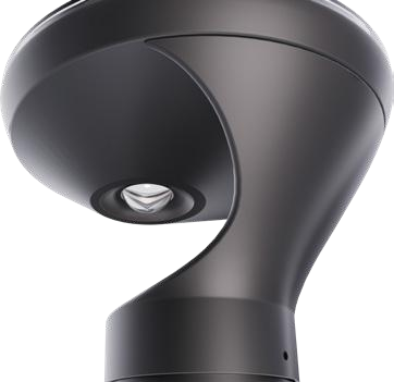 Lámpara de exterior moderna con diseño curvado y bombilla LED.