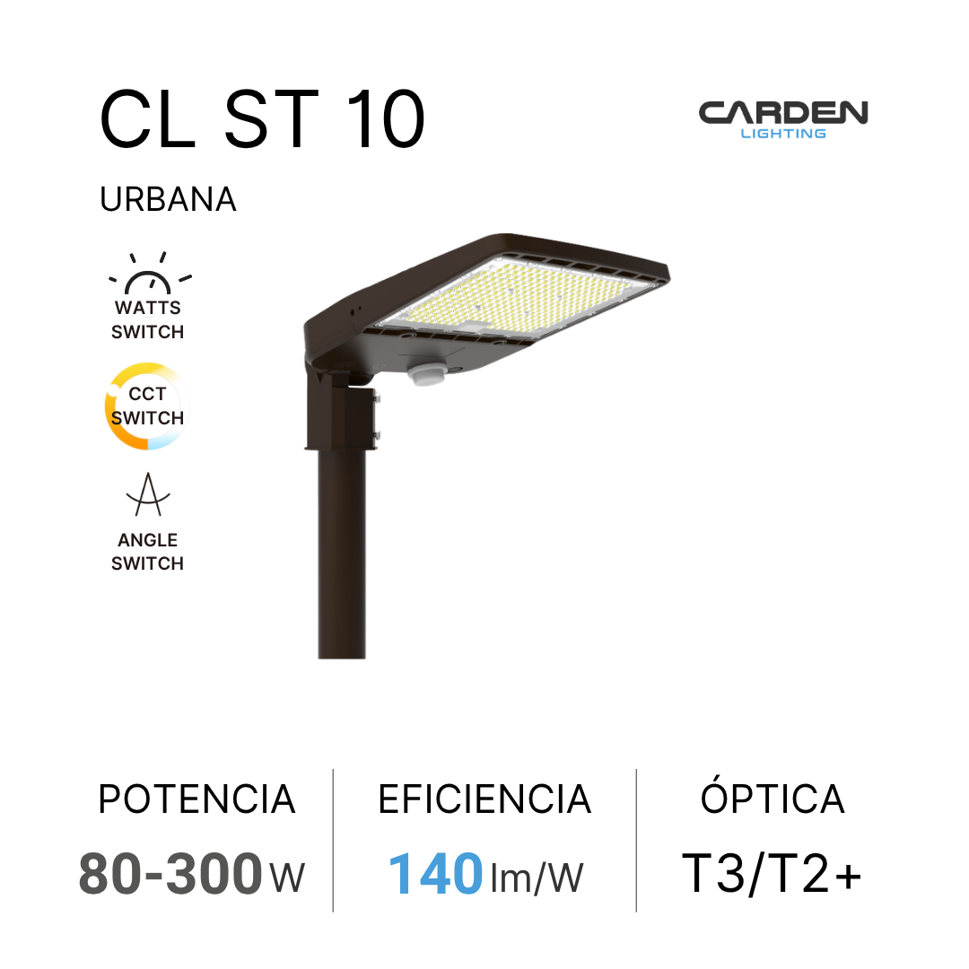 Luminaria urbana LED Carden CL ST con óptica vial y compatibilidad de fotoceldas alumbrado público de avenidas y carreteras, alta eificiencia lm/W, menor consumo de energía,