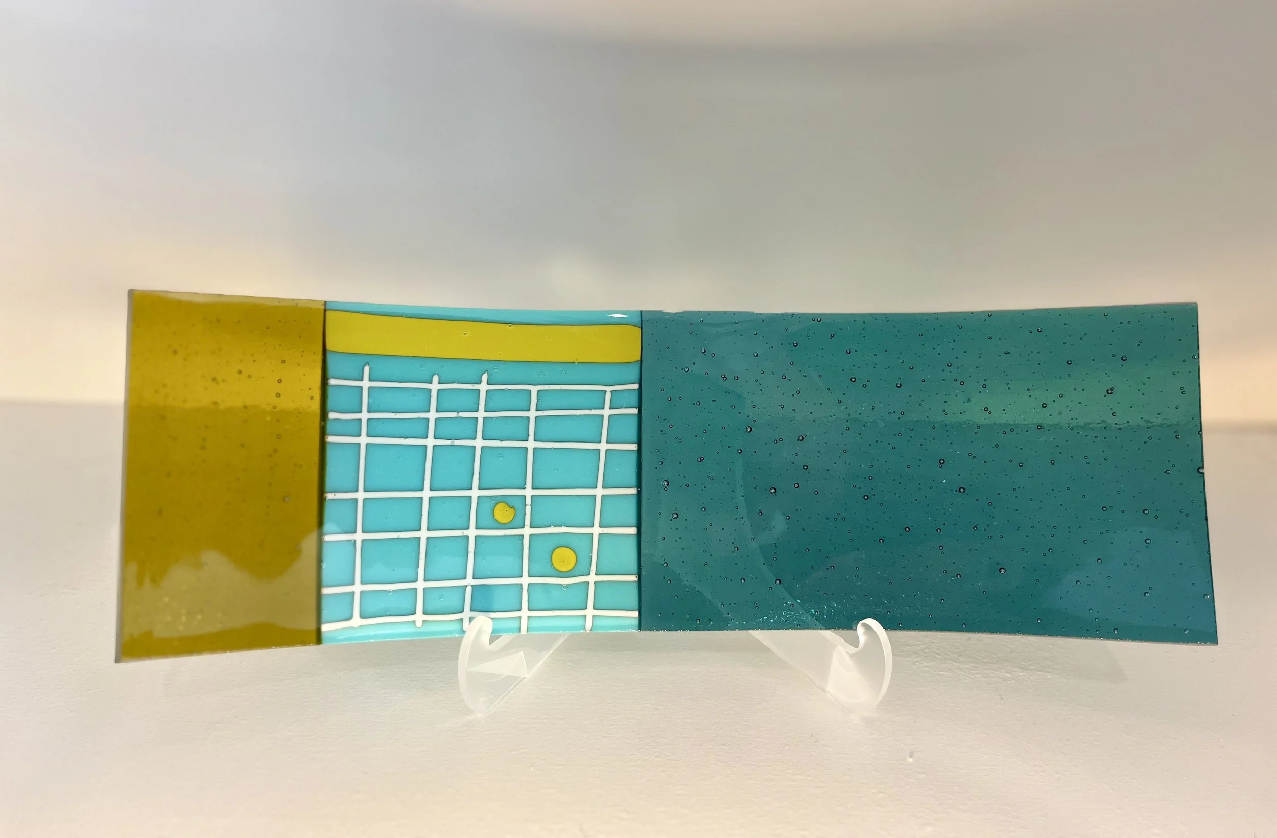Into the Blue  
Custom Sheet Design
 
Turquoise anchors the composition, where a subtle grid suggests structure while two shifting circles introduce movement and possibility.

An invitation to enter a space of depth, reflection, and calm expansion.

