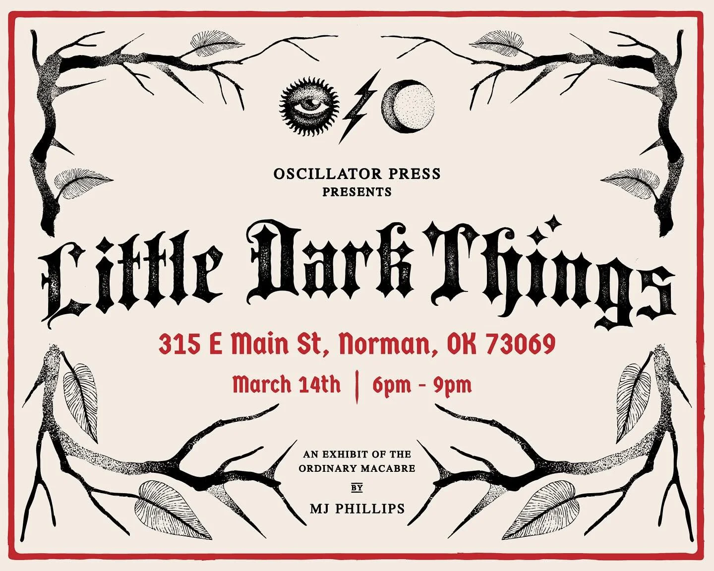 Really looking forward to seeing y&rsquo;all tonight @osc.press for the #LittleDarkThings show during @normanarts Art Walk. Thanks so much to everyone who&rsquo;s been so kind and encouraging. 

We will have prints and stickers!

#artshow #normanarts