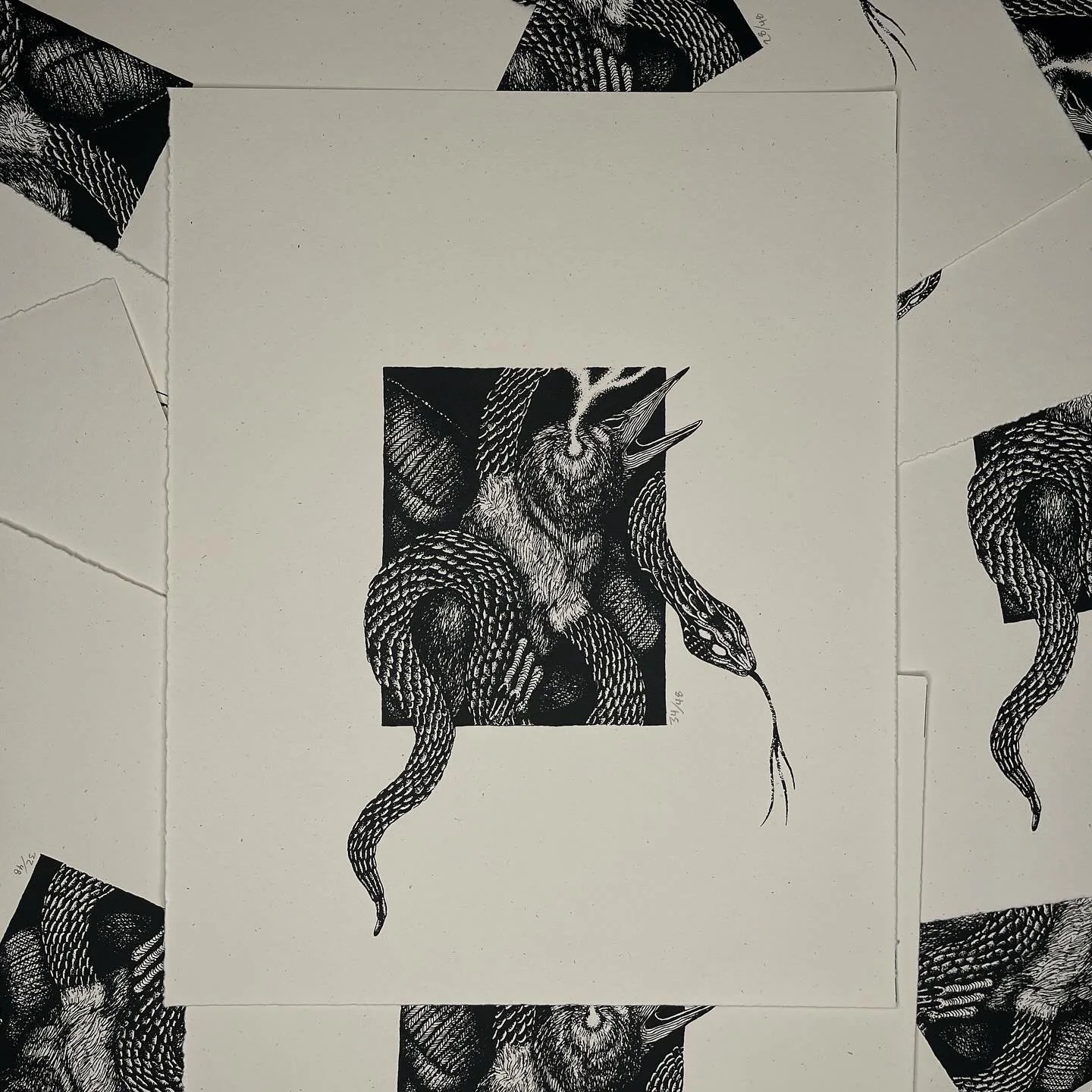 New prints hot off the press for tomorrow. Also have some more eyeball and little dark things prints. And a whole lot of stickers 🫡

#illustrations #illustrationanddesign #prints #printmaking #screenprinting #darkart #pointilism #dotwork #blackwork 