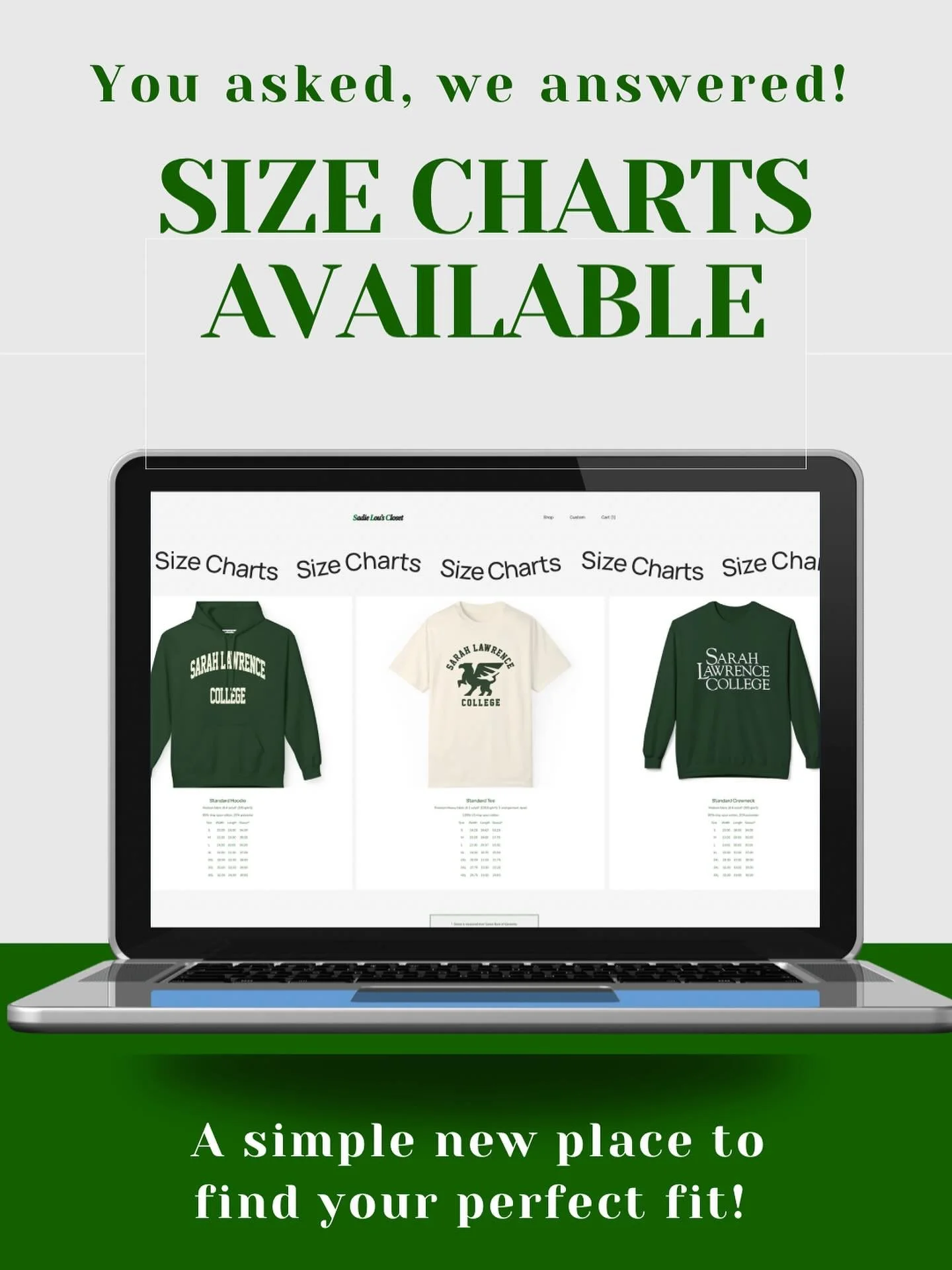 You asked, we answered! Size charts now available for all of our product types! Happy shopping 💚