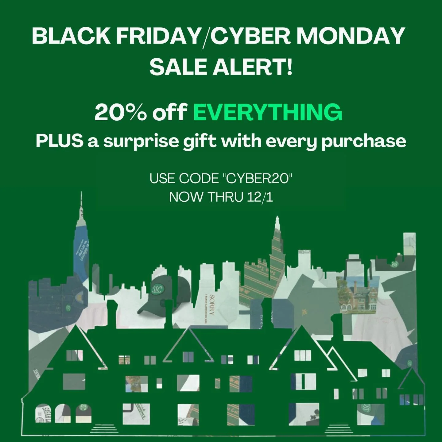 Black Friday/Cyber Monday sale alert ‼️ 🚨 20% off EVERYTHING! Plus a surprise gift with every purchase! Don&rsquo;t miss out!

*gift grows with the size of your order*

Shop now @sadielouscloset or DM us!