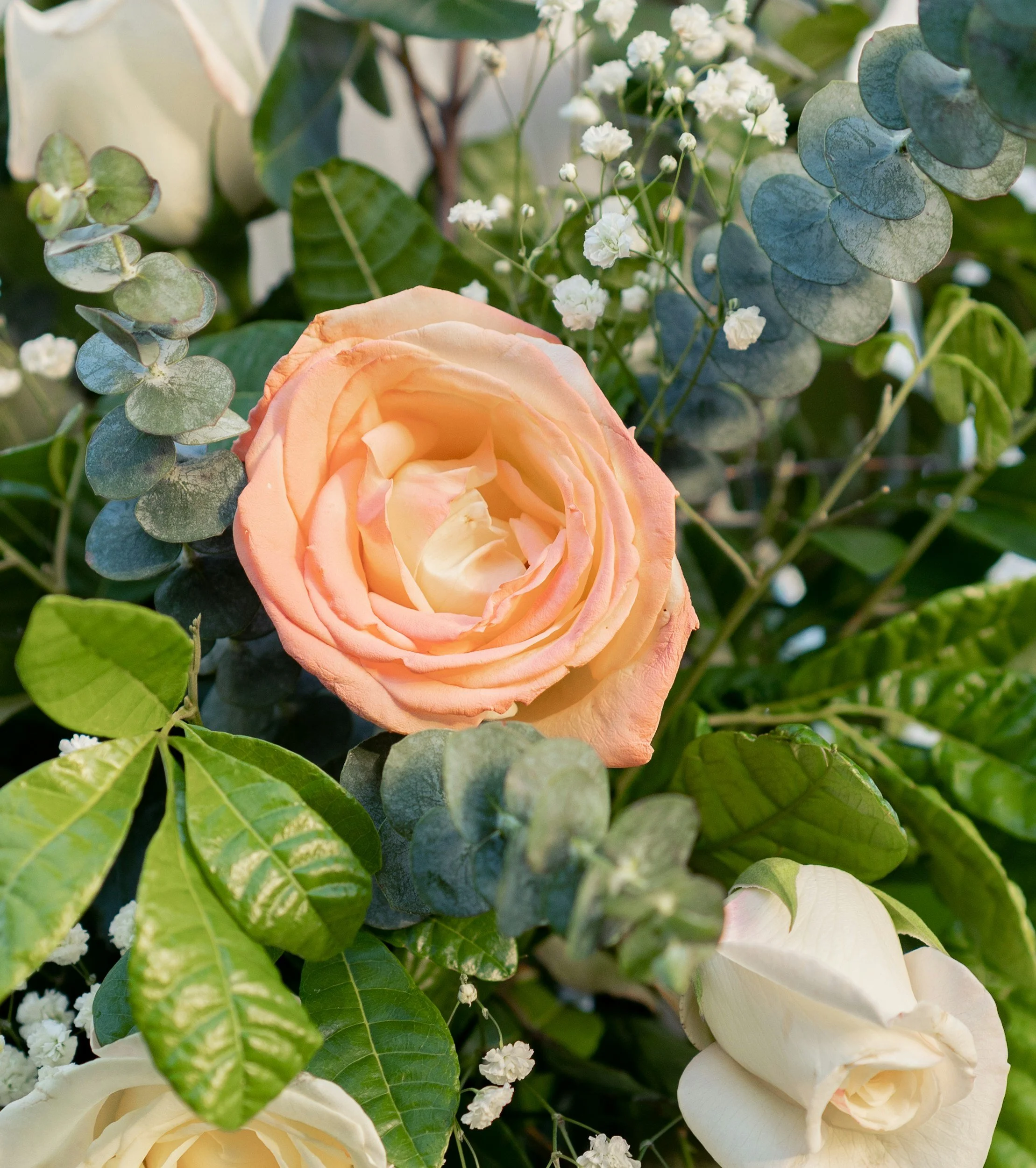 peach eucalyptus wedding flowers