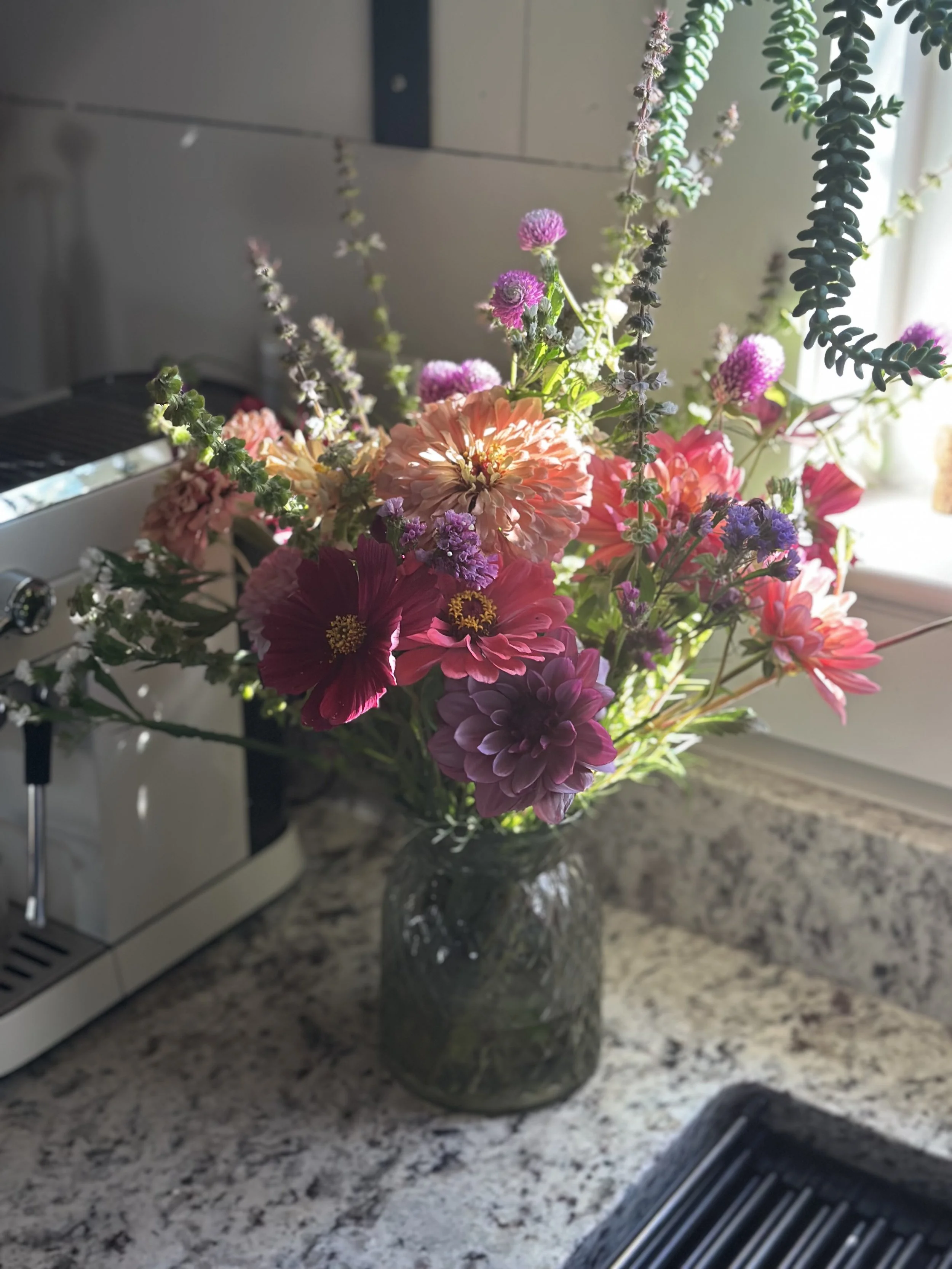 bouquet on a kitchen counter