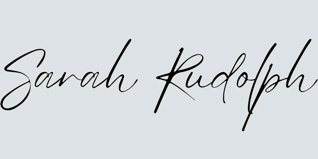 The name 'Sarah Rudolph' written in black cursive script on a light gray background.