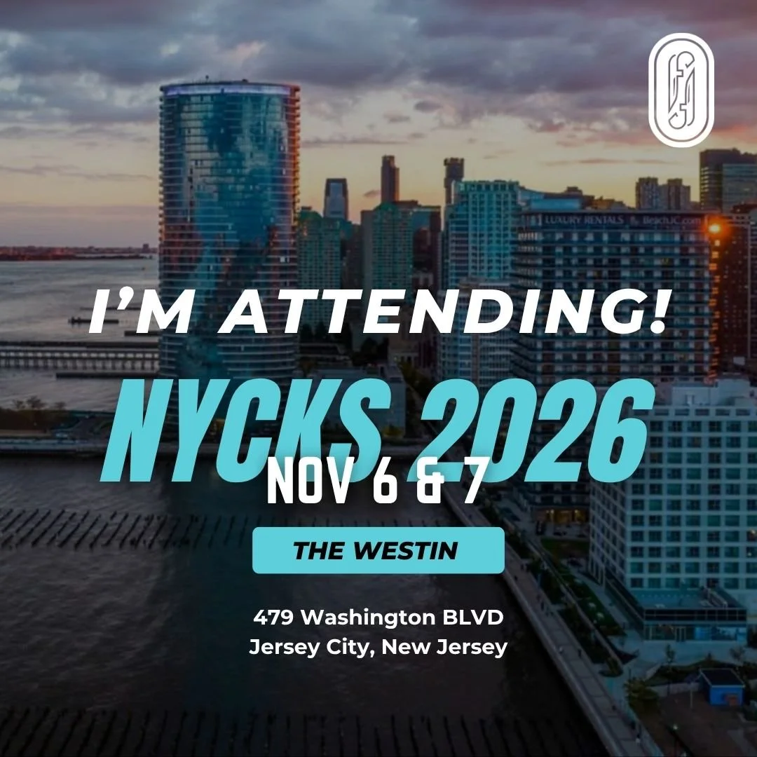 Event flyer for NYCKS 2026 conference at The Westin, 479 Washington BLVD, Jersey City, New Jersey, scheduled for November 6-7 with a cityscape background of Jersey City skyline at sunset.