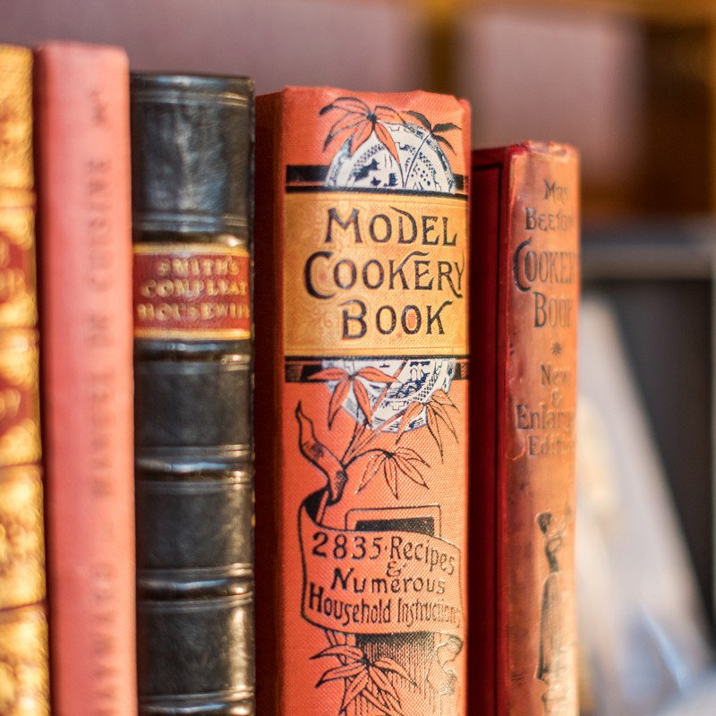 Close-up of vintage books.
