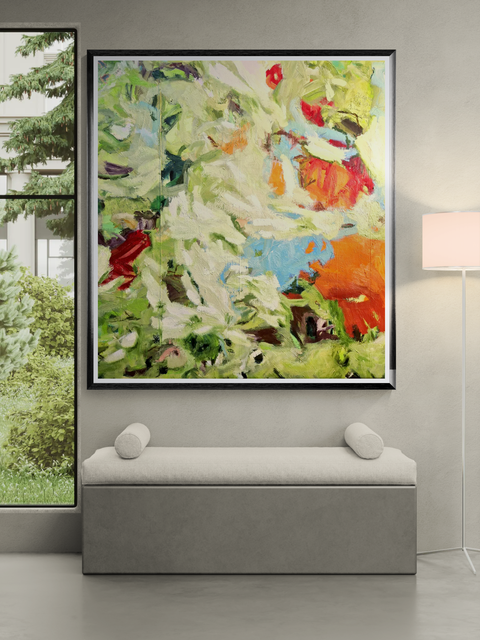 "Der Garten tanzt", Ölfarben auf Leinwand, 130 x 140 cm