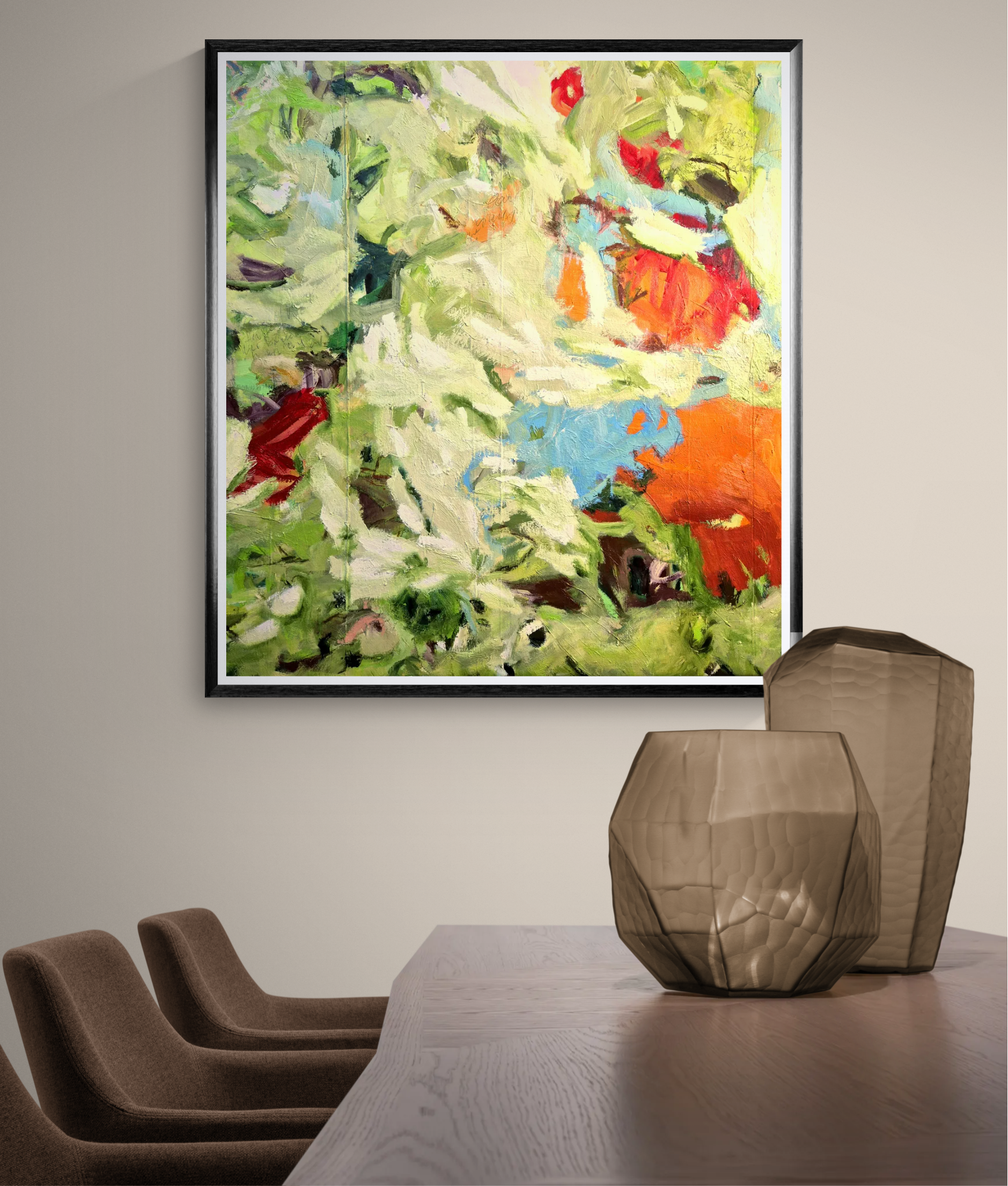 "Der Garten tanzt", Ölfarben auf Leinwand, 130 x 140 cm