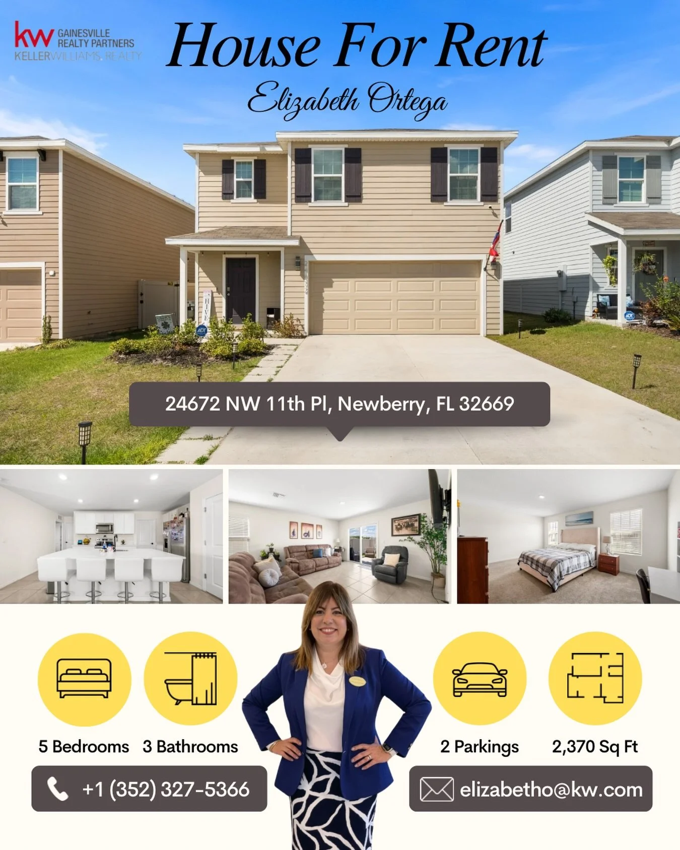 ✨🏡 JUST LISTED FOR RENT in Avalon Woods &ndash; Newberry, FL! 🏡✨

Welcome to your dream rental home built in 2024 😍🔥 &mdash; where modern style meets everyday comfort!

🛏️ 5 Bedrooms | 3 Bathrooms
🚗 2-Car Garage
📐 2,370 SqFt of living space
💰