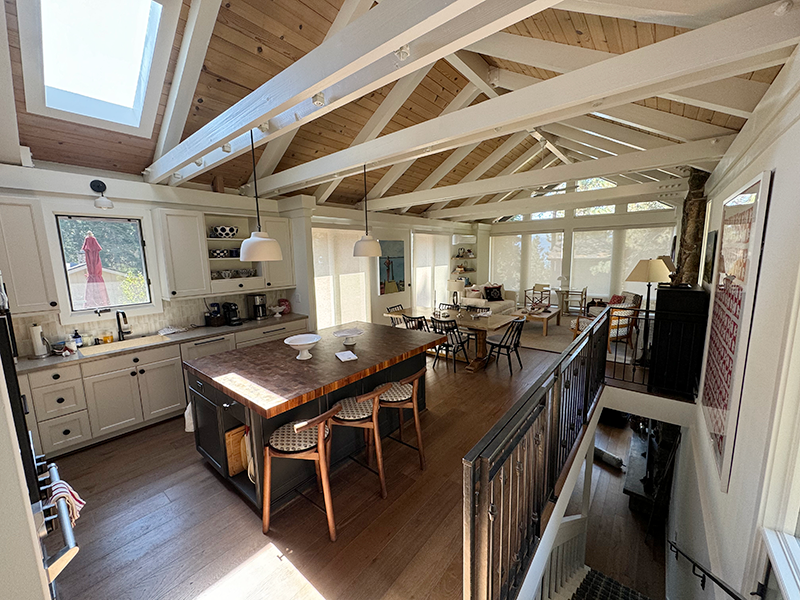 open-concept kitchen with large dining area remodeled in tahoe city by eagle bear construction