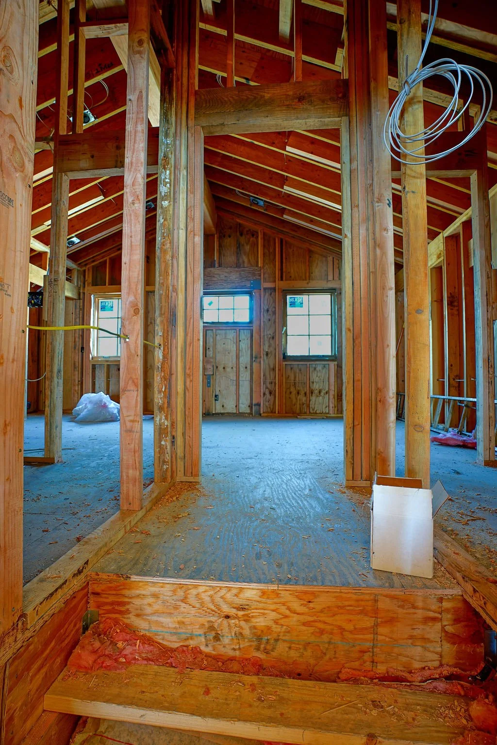 framed construction of large high ceiling addition