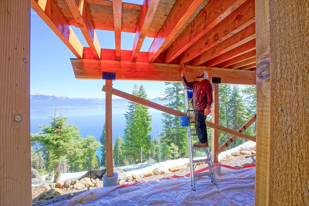 man working on new deck construction Lake Tahoe