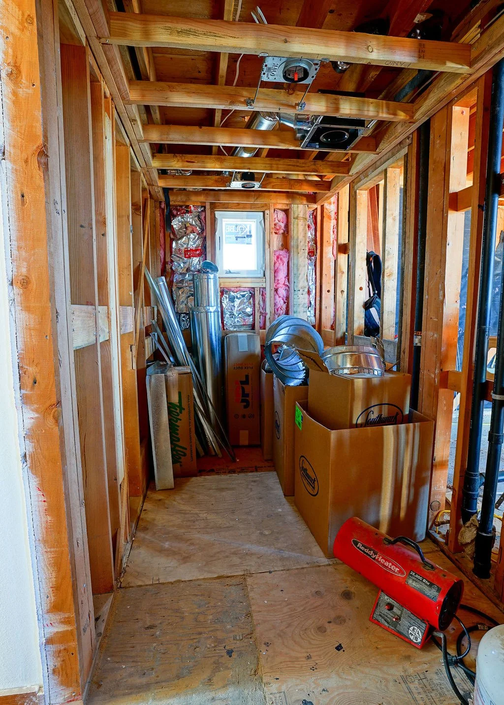 interior construction of hallway with insulation