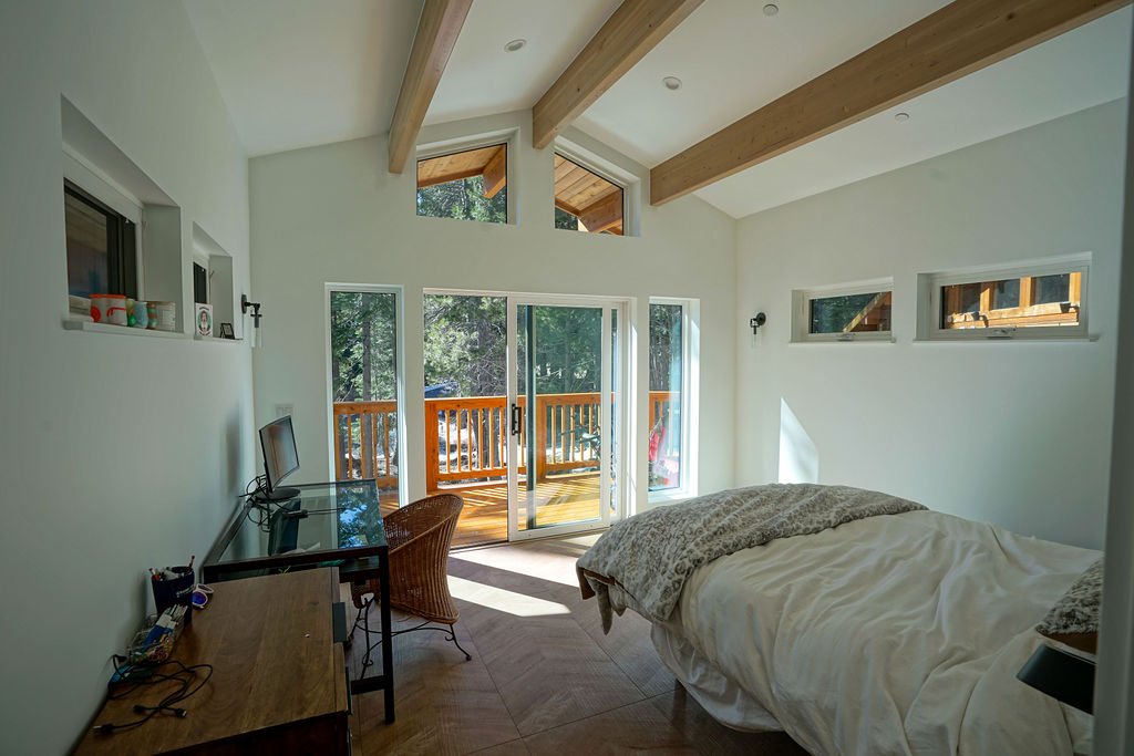 studio bedroom with sliding glass doors