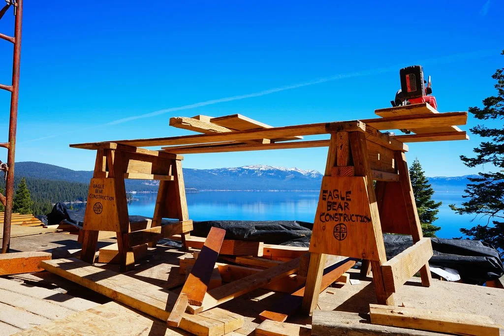 saw horse with wood view Lake Tahoe