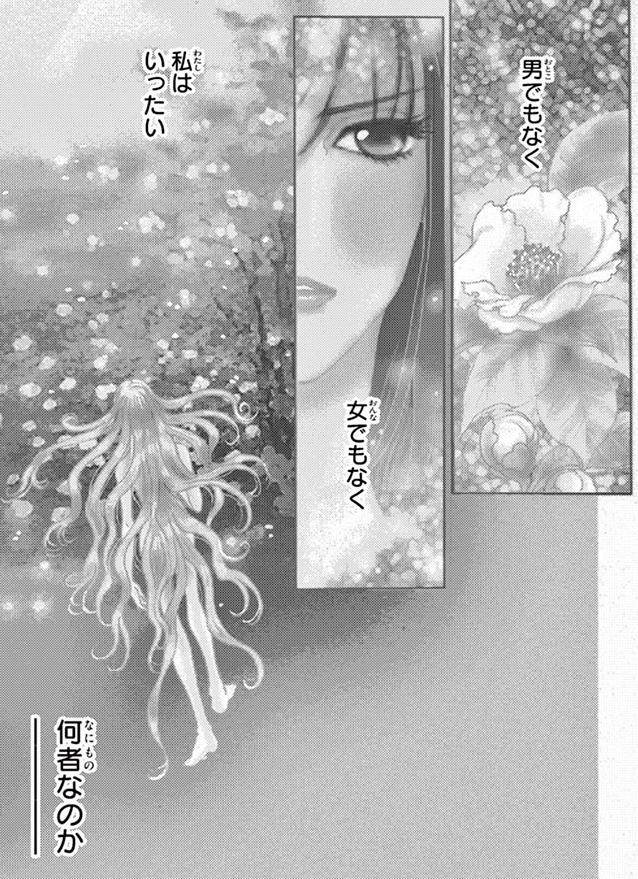 Panels showing a salf flower, a closeup on Sara's face, then Sara walking into the distance against a blurred background