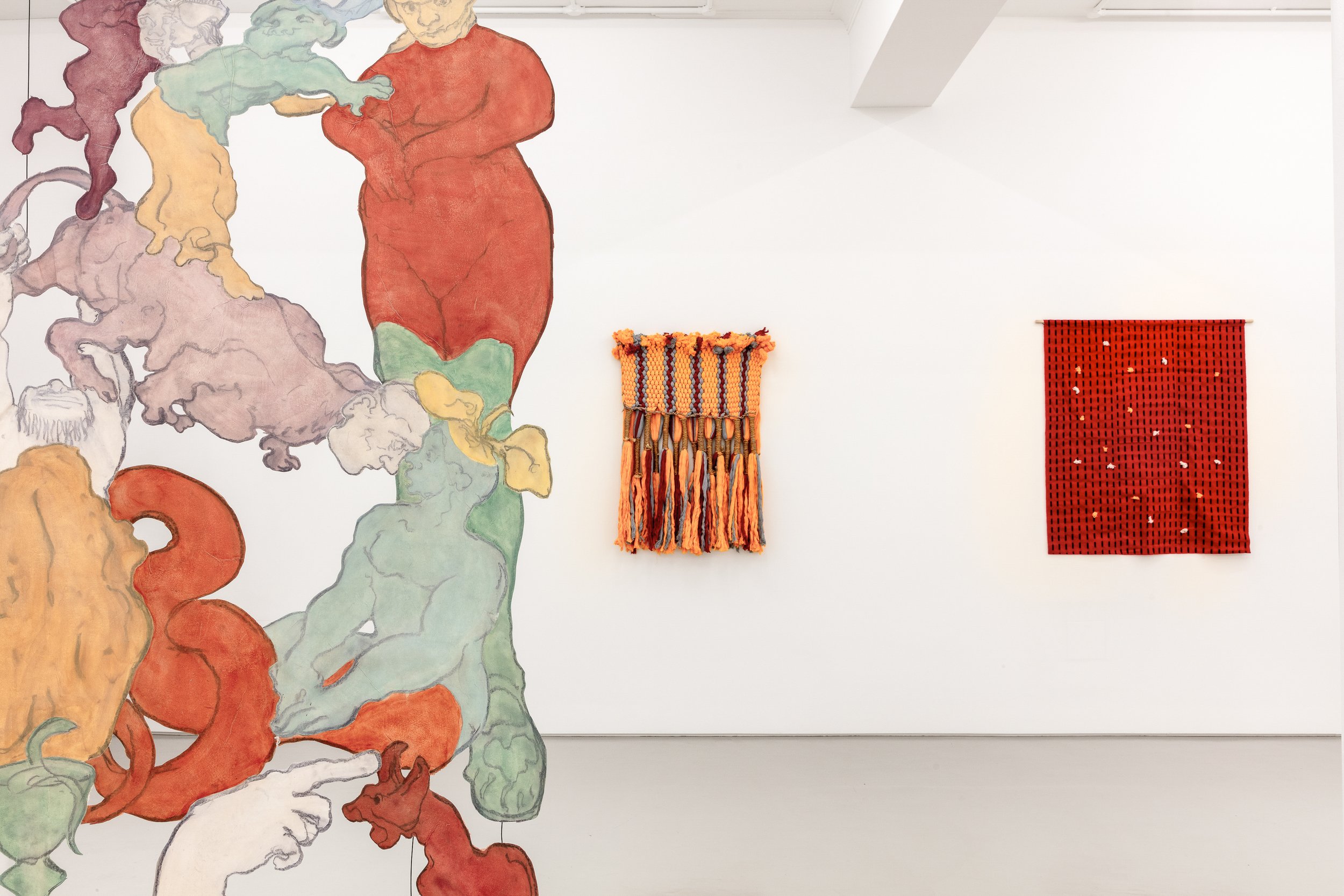 Elena Njoabuzia Onwochei-Garcia, Nonsense Begins , at the Inaugural Exhibition at Elizabeth Xi Bauer Gallery, 2025. Tempera on washi, 170 x 95 cm. Images courtesy of Richard Ivey and Elizabeth Xi Bauer Gallery.