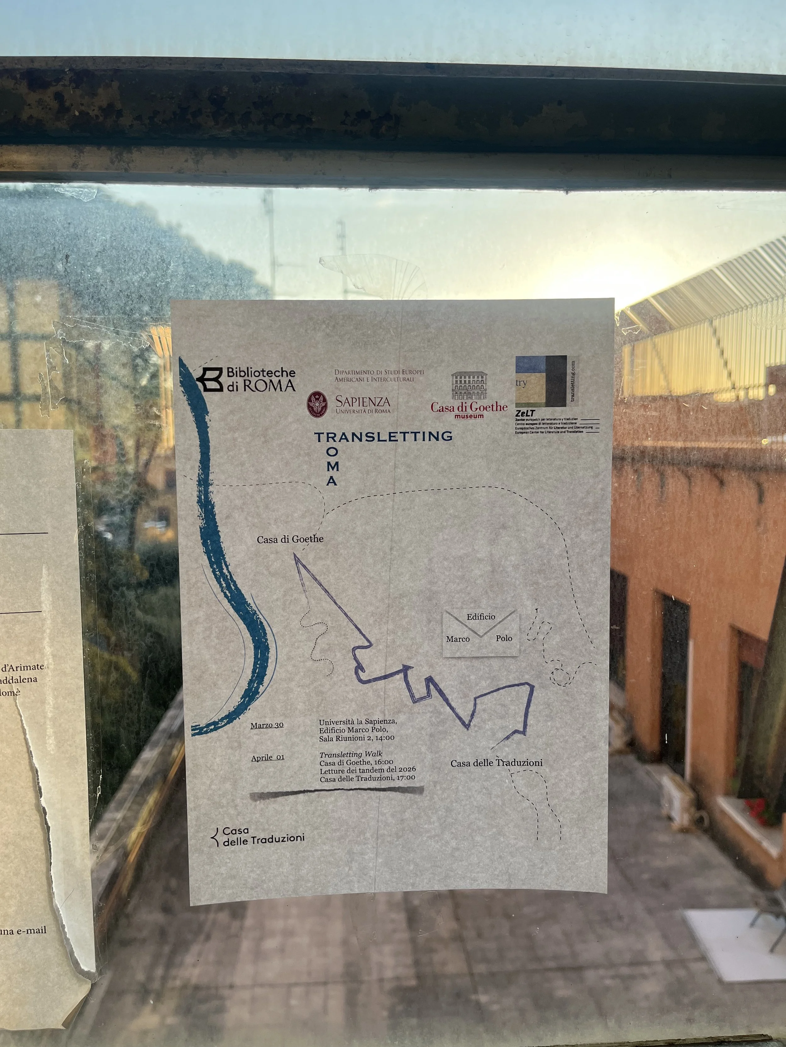 Poster for Transletting Roma with the route of the walk