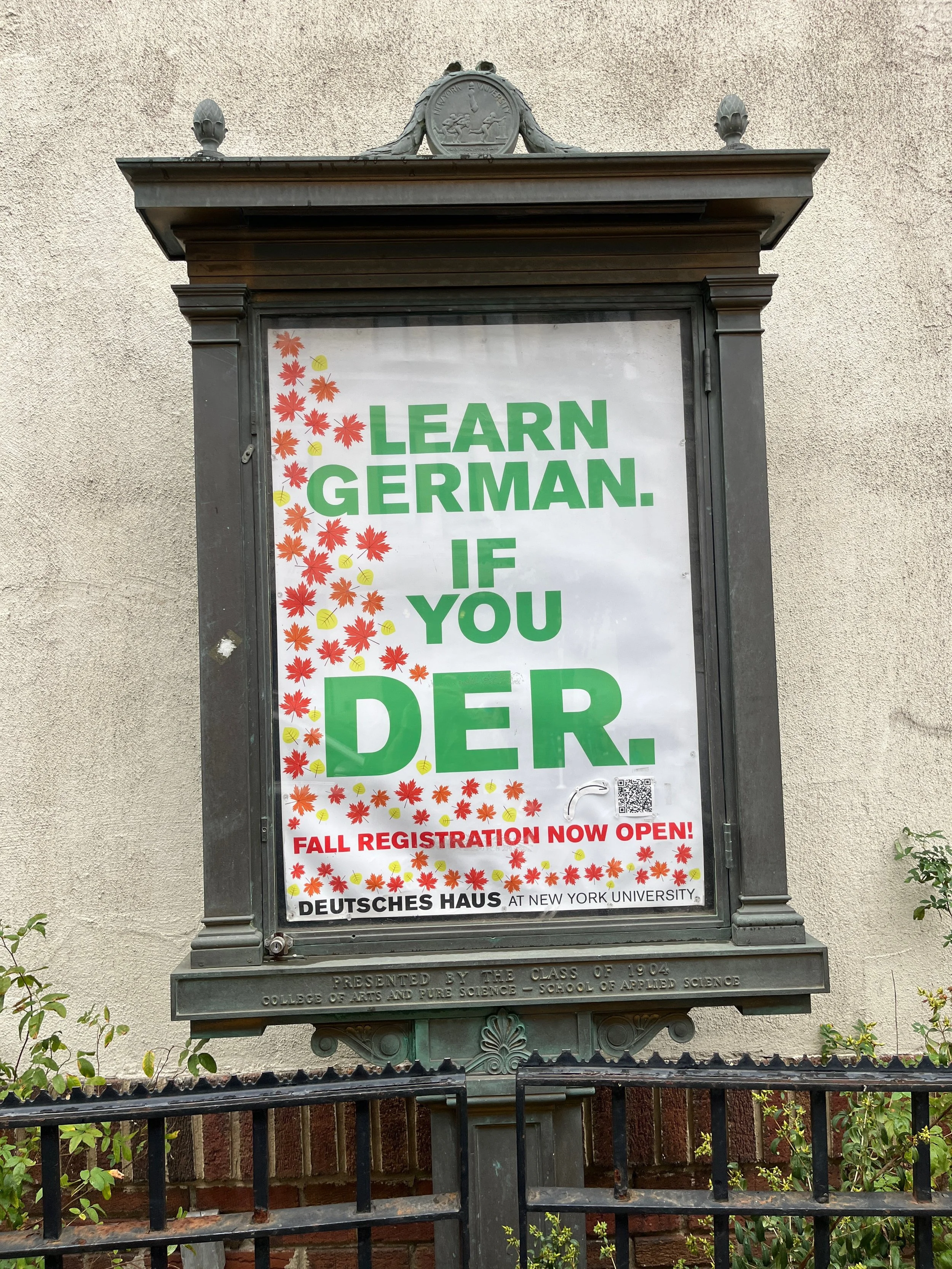 Poster reading "Learn German. If you der.", New York