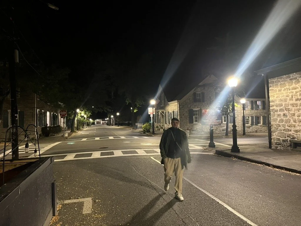 Empty street at night in Annandale-on-Hudson
