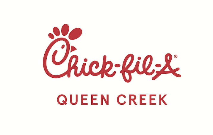 Chick-fil-A logo with a stylized chicken head and the words 'Queen Creek' underneath.