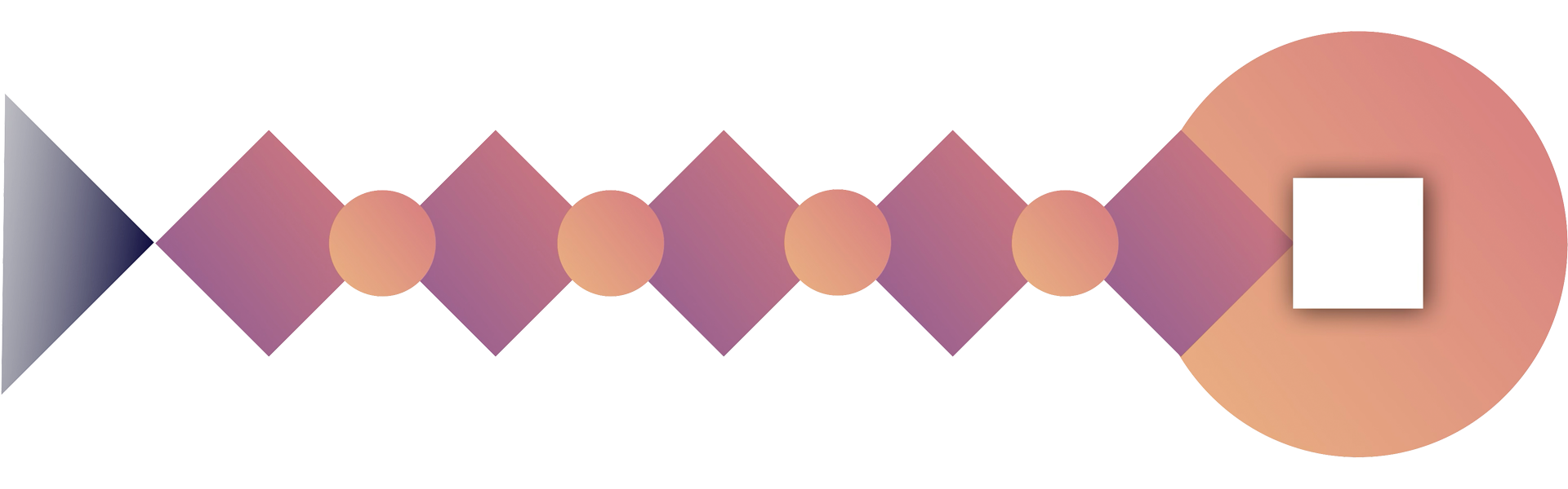 Abstract geometric design with gradient shapes including triangle, diamonds, circles, and a large circle with a square cutout.