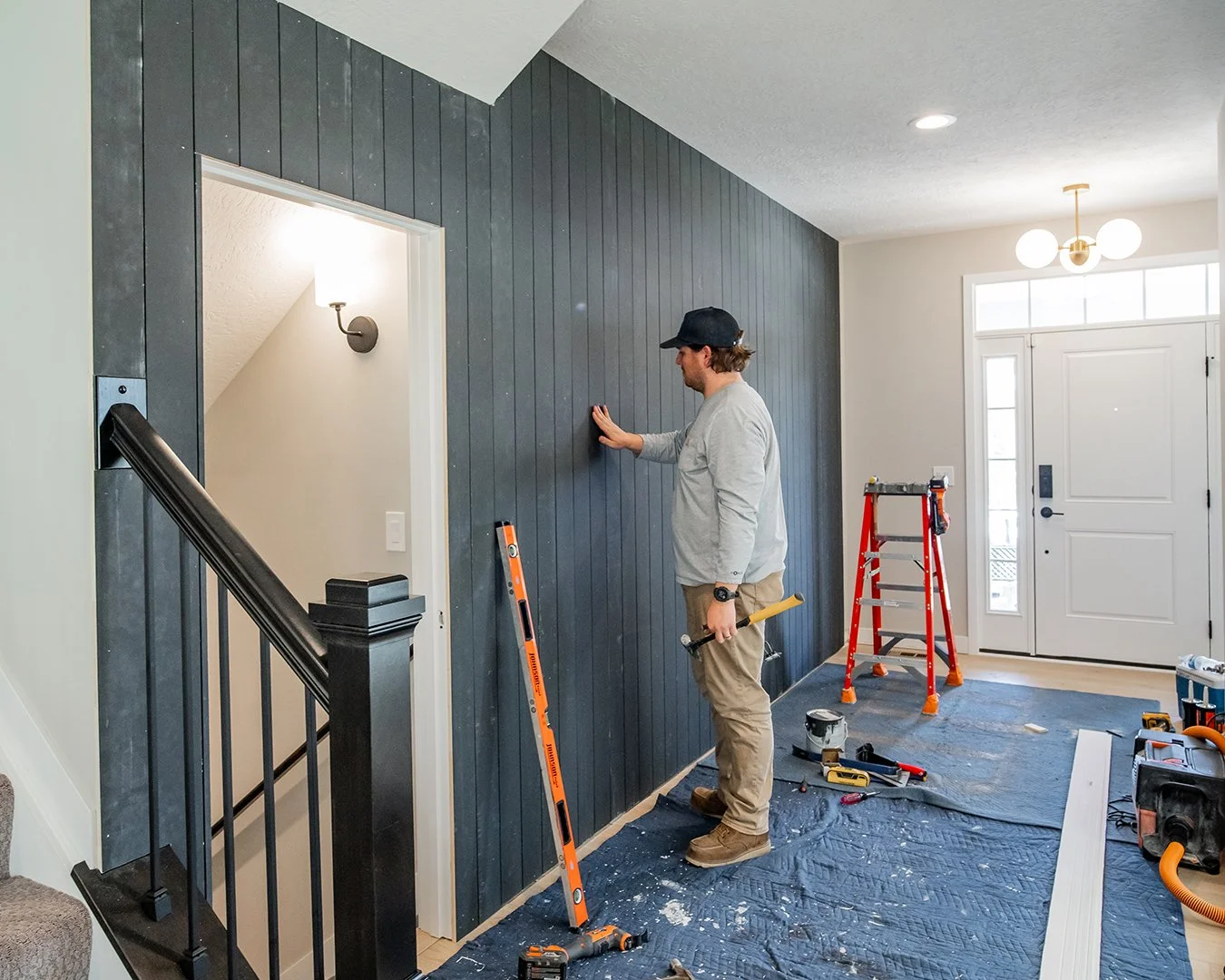 Black Shiplap Wall Installation in Modern Home