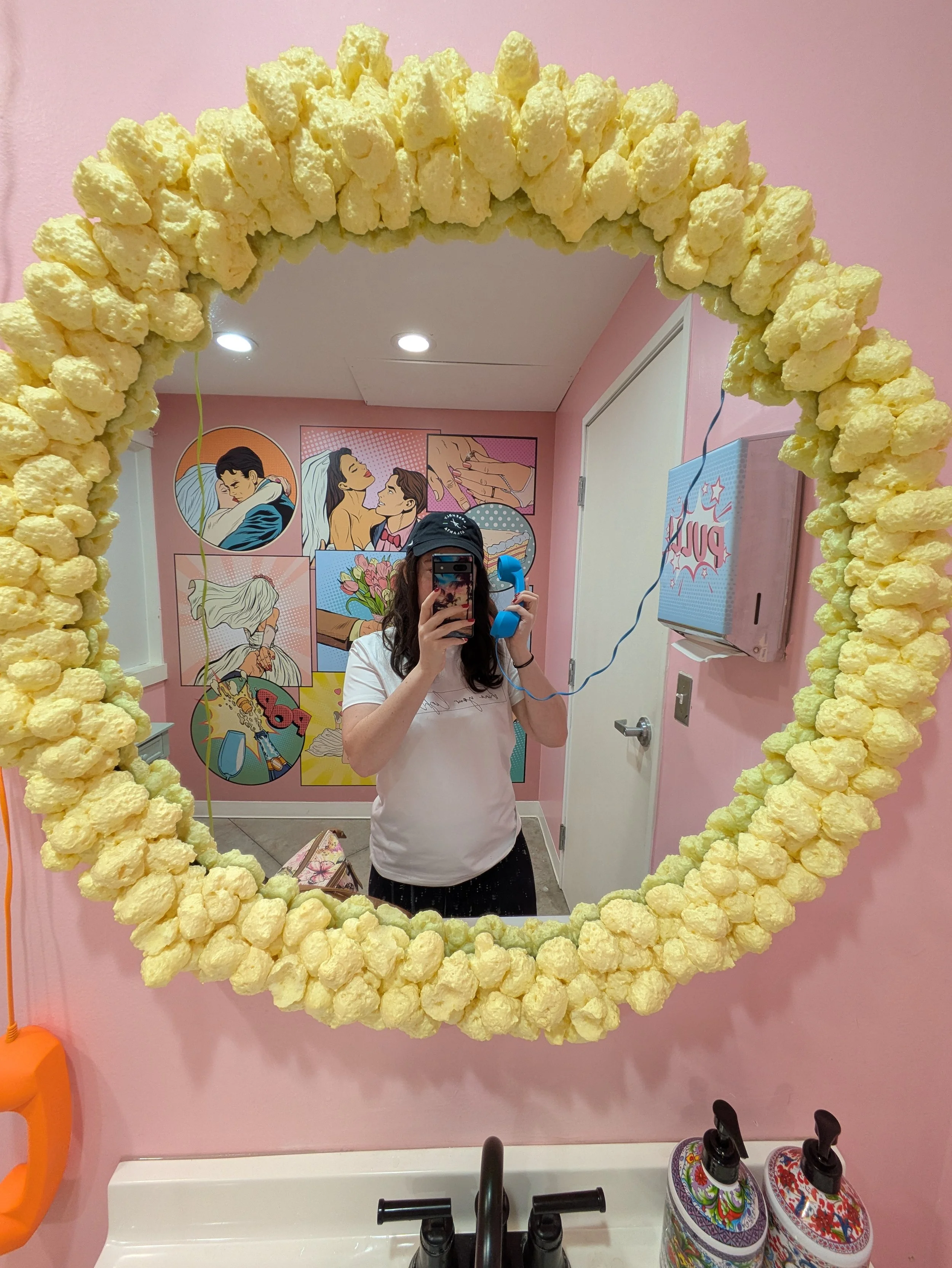 Popcorn Mirror in the Bathroom