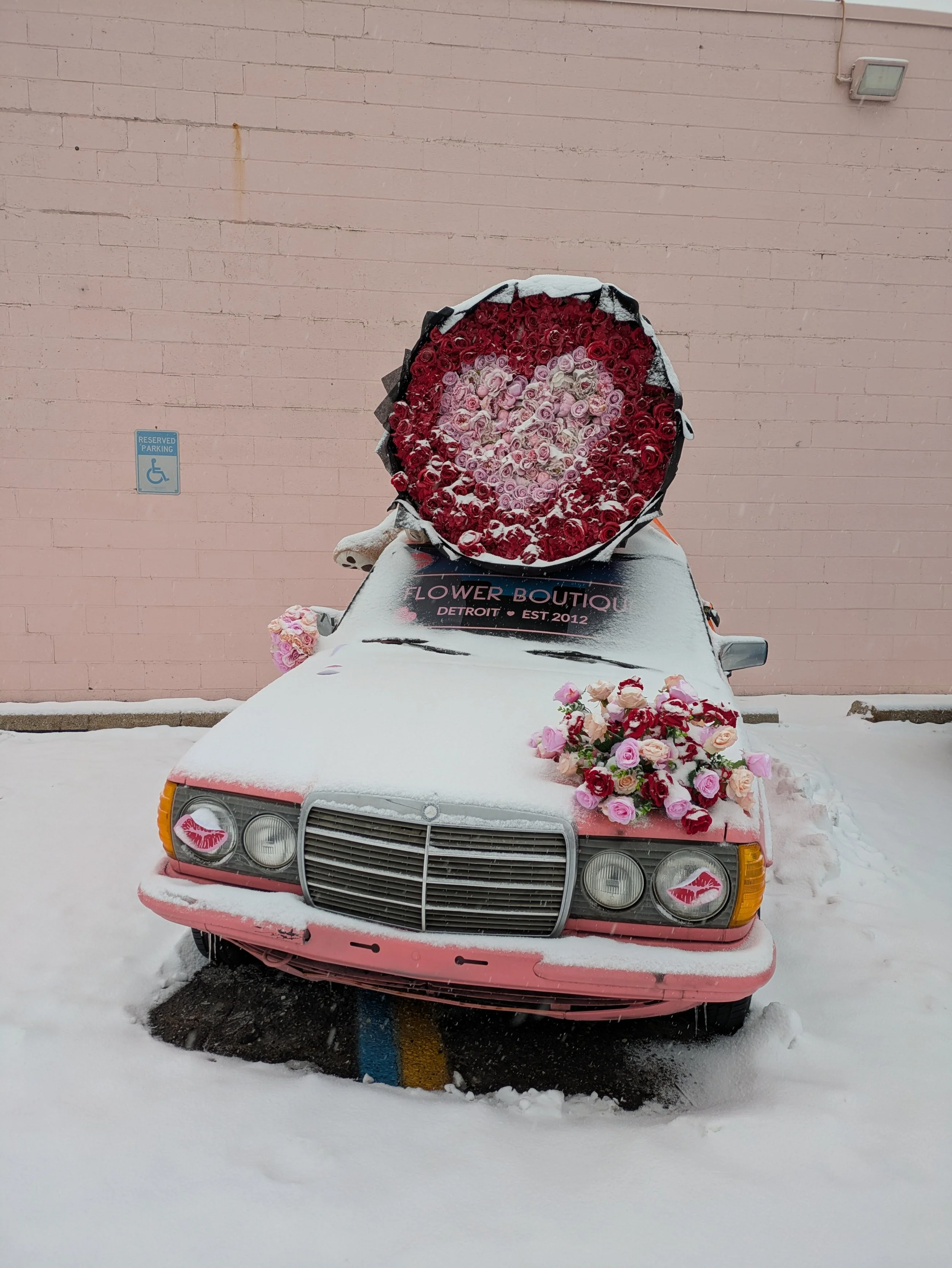 Big Bouquet on the Pink Car Outside