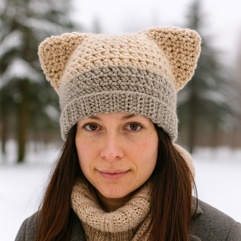 gorro con orejas gris y beige con modelo.png