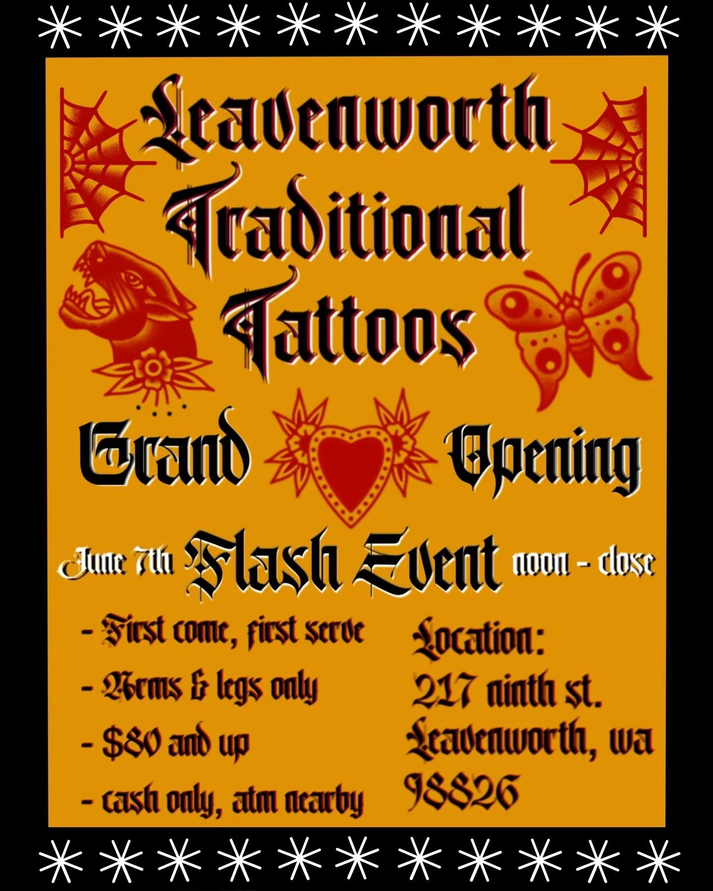 Two weeks from today on Saturday June 7th (noon - close) I&rsquo;m having the grand opening for Leavenworth Traditional Tattoos 👉🏼 @leavenworthwatattoos and doing a flash event to really kick it off! Guest artists will include @elliot.liedgren @bai
