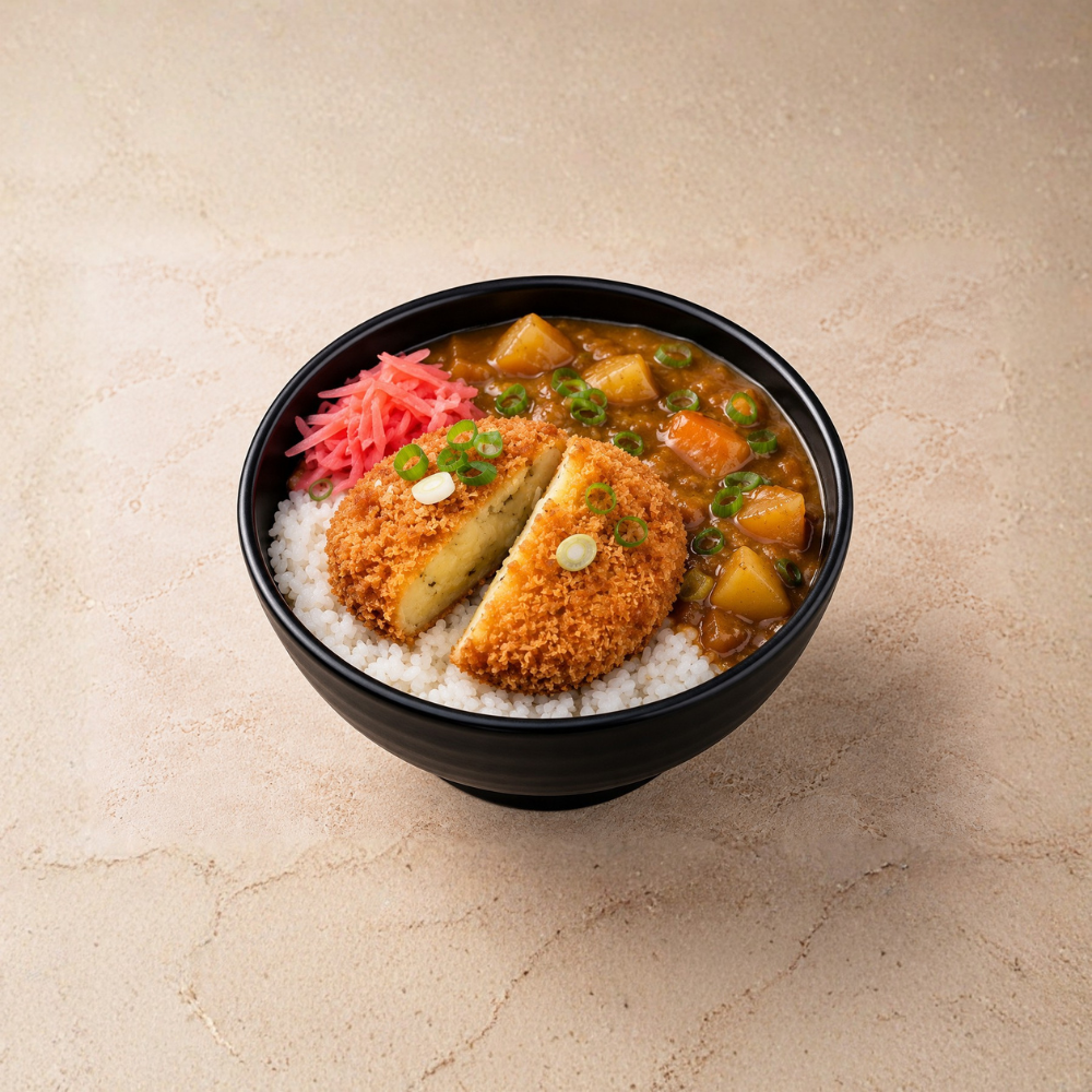 Creamy crispy pumpkin croquette. House curry. Golden and satisfying.
