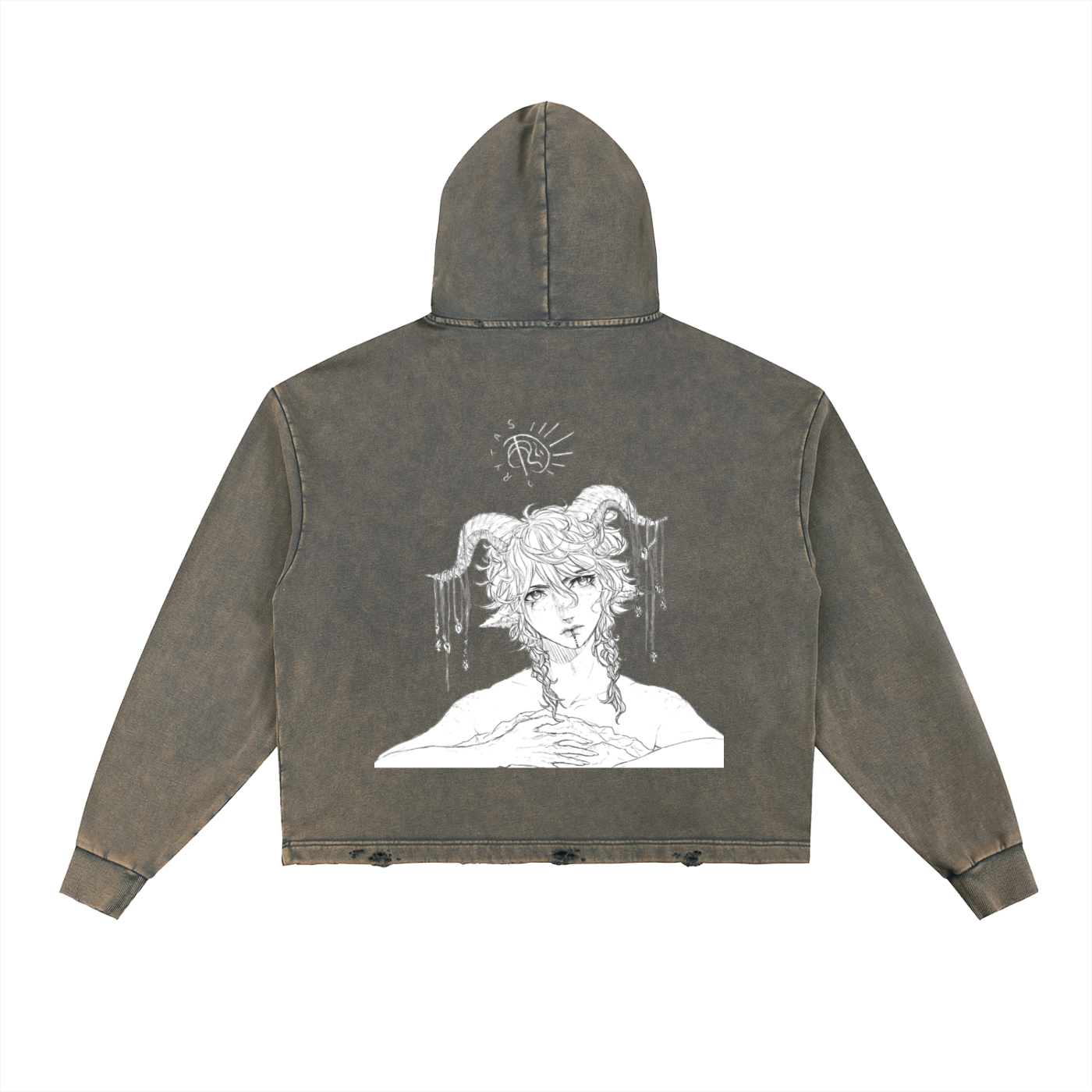 Satyr Vintage Washed Frayed-Hem Hoodie