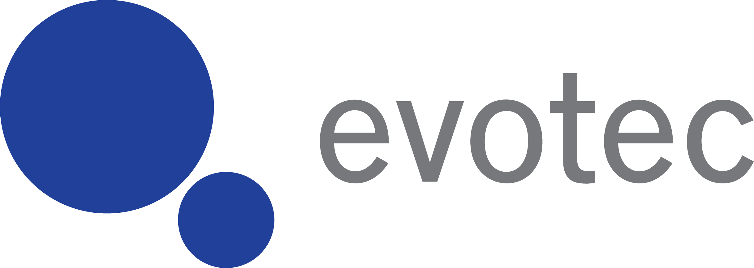 Evotec logo with blue circles and gray text
