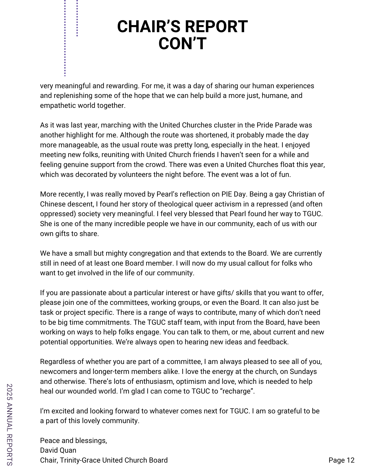 Chair's Report 1 of 2