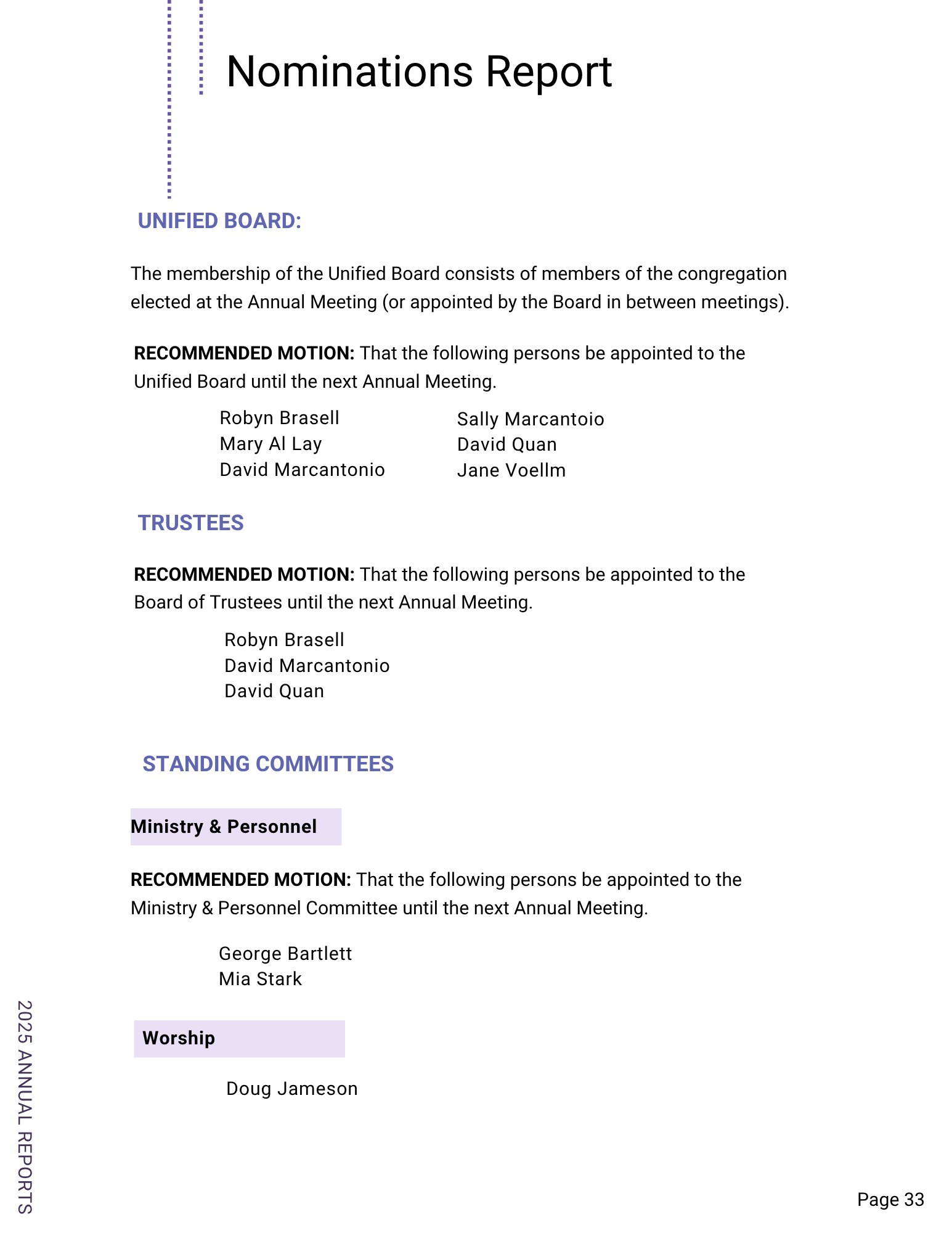 Nominations Report