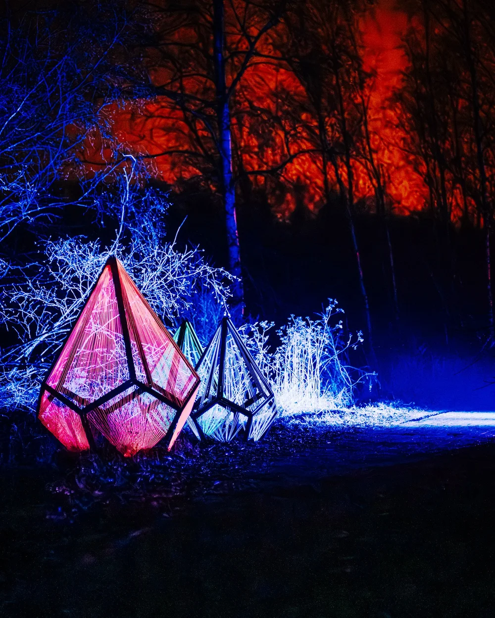 Foto 42: Watergedeelte van Luminoctis met blauwe lichtlijnen, reflecties, brugbeelden en installaties.