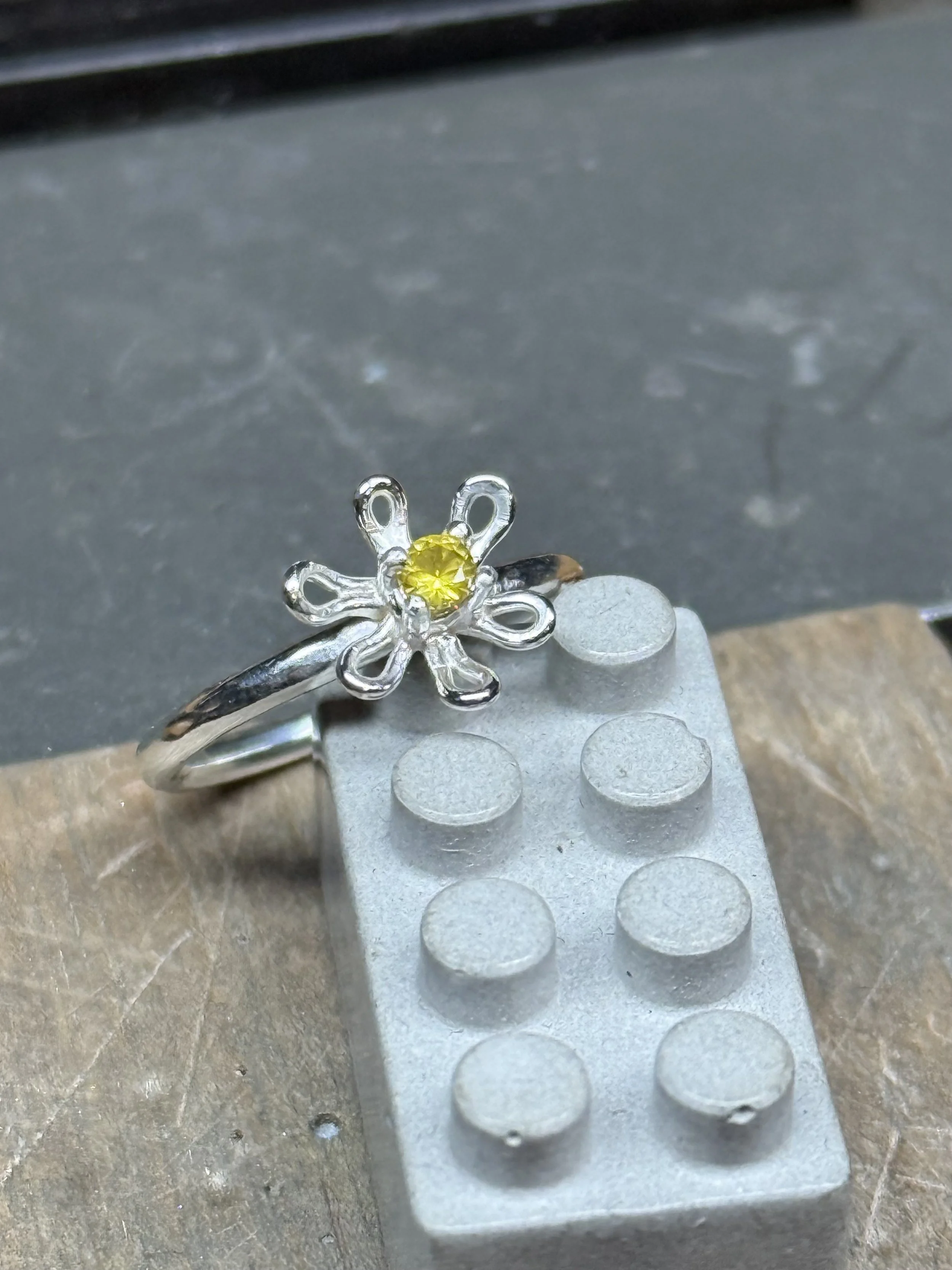 Commissioned piece. Yellow sapphire and sterling sliver daisy ring. 