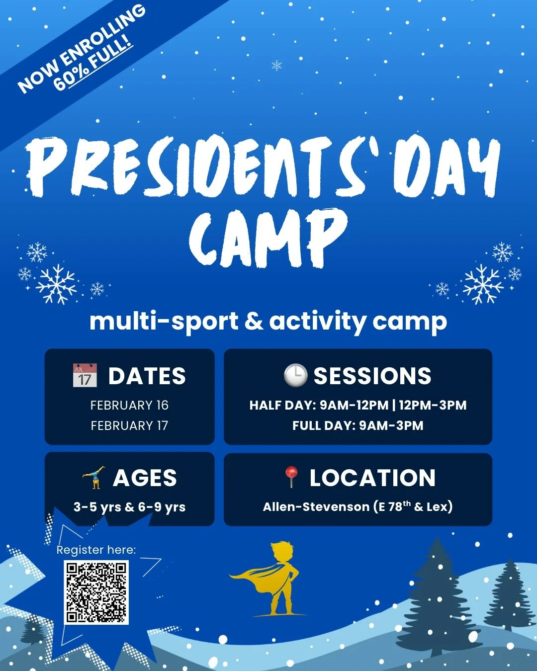Hey friends&hellip;we are 60% full for our Presidents&rsquo; Day/Lunar New Year camp!

If you don&rsquo;t want to miss out on our two days of indoor FUN, save your spot at the link in our bio.

This one WILL sell out!

Location is The Allen-Stevenson