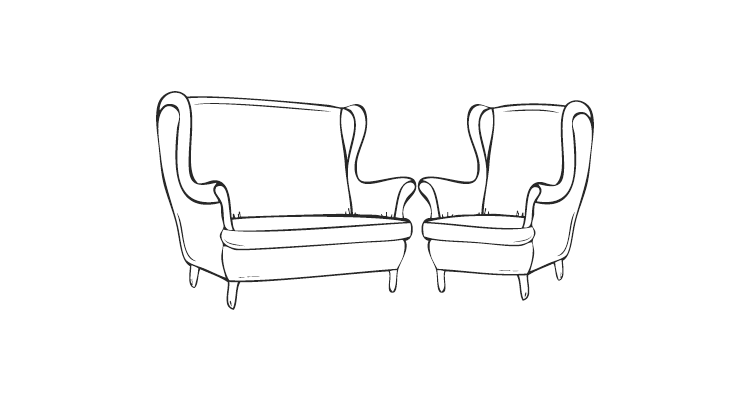 A line drawing of a couch and an armchair