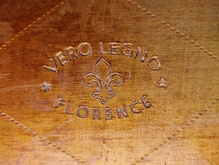 Makers mark on back of wooden tray