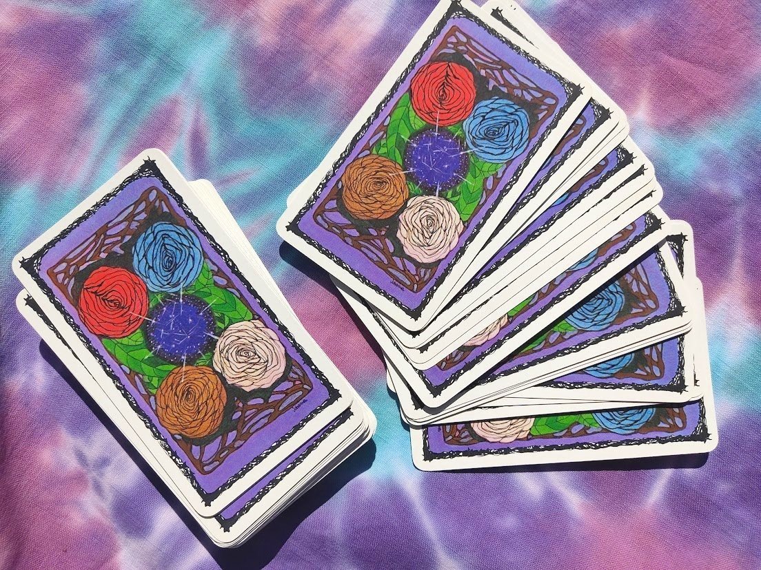 Back of 1982 Vintage Sacred Rose Tarot Deck
