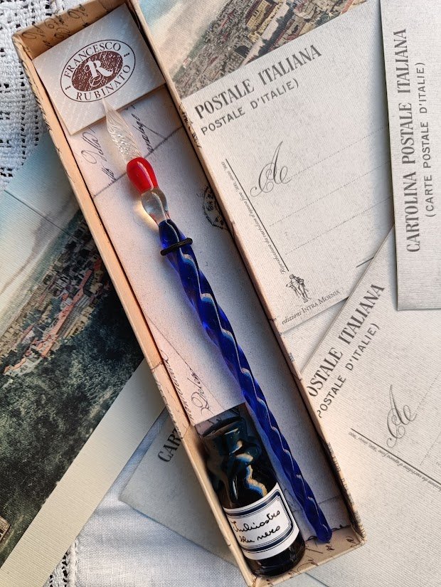 Hand blown Venetian Glass Quill and Ink Set by Francesco Rubinato